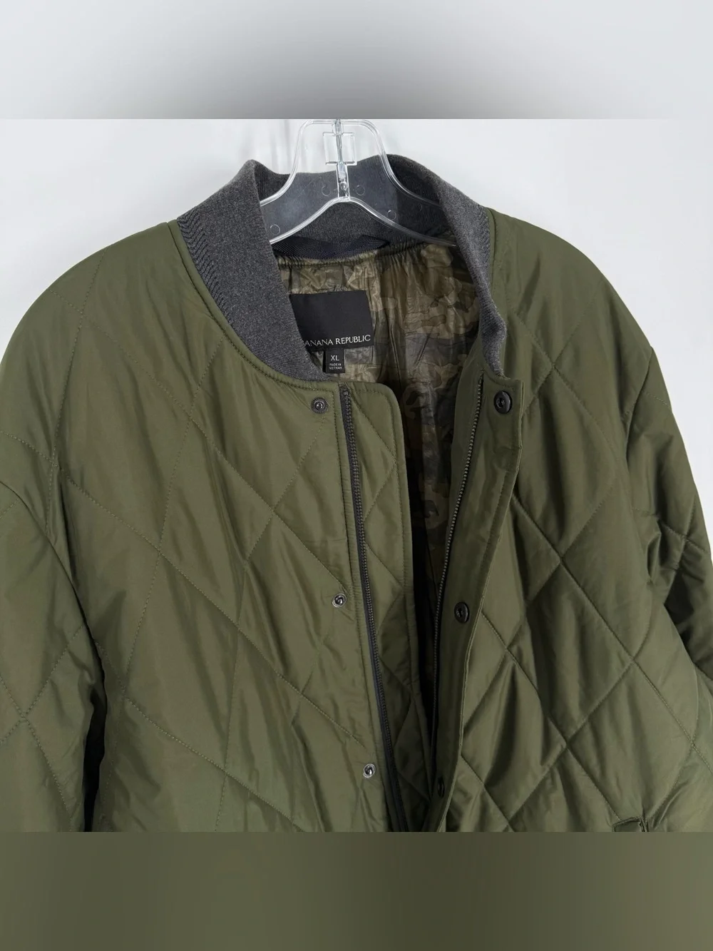 Banana Republic Quilted Jacket Mens Size XL Olive Green Full Zip Coat